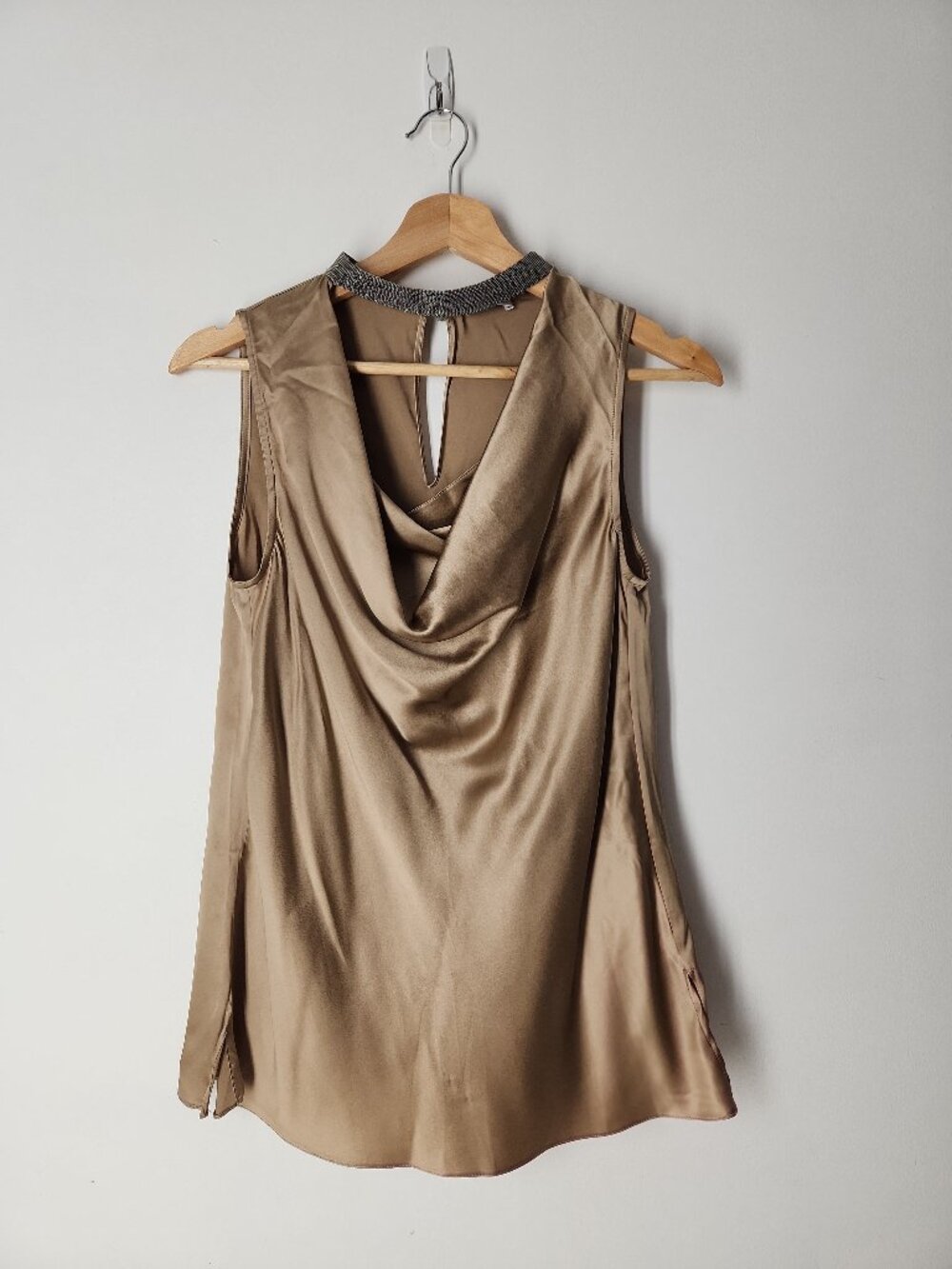 Brunello Cucinelli Monili Beaded Collar Cowl Neck Silk Top blouse size S